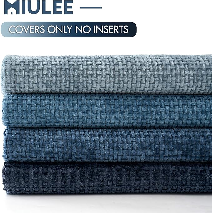 MIULEE Pack of 4 Couch Throw Pillow Covers 18x18 Inch Neutral Blue Soft Decorative Chenille Pillow Covers Farmhouse Accent Cushion Covers for Boho Western Spring Coastal Decor Sofa Bed Living Room