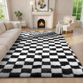 Ophanie Checkered Black & White Rug for Living Room Bedroom, Fluffy Soft Cute Fuzzy Area Rugs, Shag Plush Shaggy Bedside Floor 6x9 Furry Carpet for Kids Baby Teen Dorm Nursery Home Decor Aesthetic