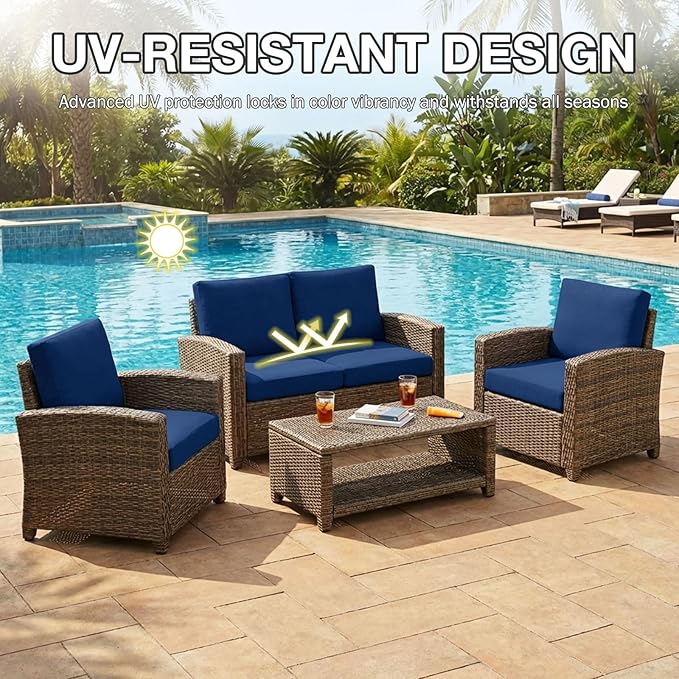 hyha 8Pcs Patio Cushion Covers, Stretch Outdoor Couch Cushion Covers Replacement, Washable Outdoor Chair/Sofa Slipcovers for Patio Furniture Cushions Protector with Elastic Bottom(Navy,Cover Only)