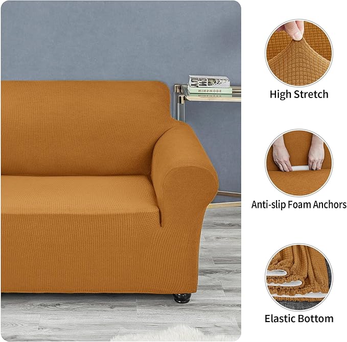 Joccun Stretch Couch Cover Slipcovers, 1-Piece Sofa Covers for 3 Cushion Couch Spandex Jacquard Washable Furniture Protector Cover for Living Room,Kids,Pets(Sofa,Gold)