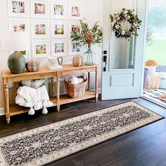 TOPRUUG Washable Runner Rug 2x7 - Hallway Runner Rug Kitchen Rugs and Mats Non Skid Washable Waterproof Carpet Runner for Living Room Bedroom Bathroom (Black, 2X7)