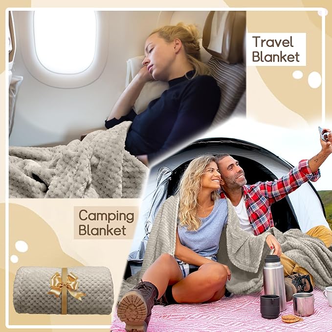 4 Pack Fleece Throw Blankets 50x60 Inches - 270 GSM Ultra Soft Plush Flannel for Bed Couch Sofa, Lightweight Warm 3D Waffle Texture, No Shedding No Pilling All Season Throw (Light Beige)