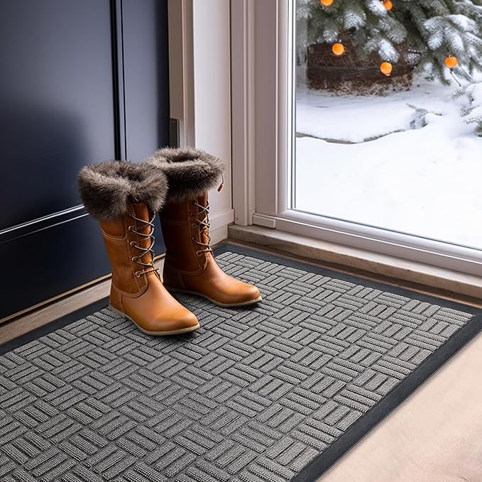 Mibao Front Door Mat, Heavy Duty Durable Welcome Mat for Outdoor Indoor, Dirt Trapper Waterproof Super Absorbent Door Mat for Entryway Outside Patio Porch, 61.5" x 36", Light Grey