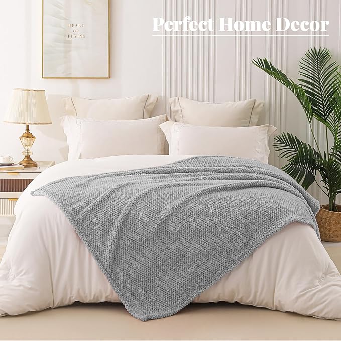 Whale Flotilla Extra Large Fuzzy Fleece Throw Blanket for Couch, 50x70 Inch Fluffy Warm Soft Jacquard Blankets for All Season, Lightweight and Cozy, Light Grey