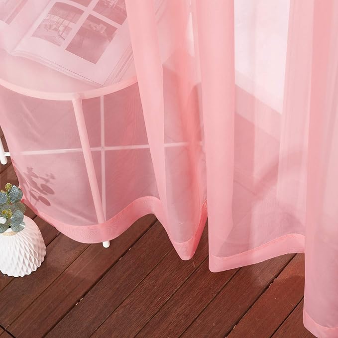NICETOWN Sheer Curtains Extra Long 96-inch - Grommet Casual Style Airy & Breathable with Amount Light Sheer Panels for Patio/Glass Door (108 inches Wide Total 2 Pieces, Coral)