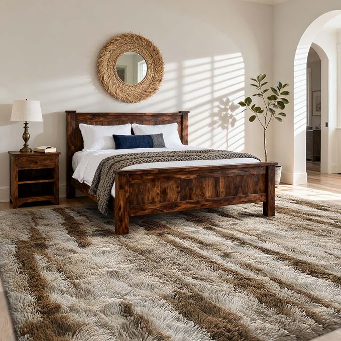 Area Rugs for Living Room, 6x9 Feet Soft Fluffy Shagg Plush Rug High Pile Large Indoor Modern Non-Slip Floor Carpet for Bedroom Nursery Kids Home Room Dorm Decor Aesthetic Tie-Dyed Khaki