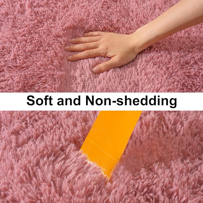 Soft Runner Rugs for Bedroom Hallways, 2x5 Blush Pink Fluffy Shag Throw Area Rug Non Slip for Bedside Dorm, Long Shaggy Furry Carpet for Nursery Living Room