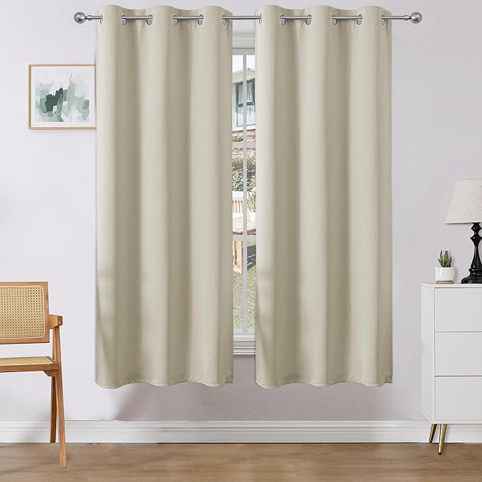 Joydeco Blackout Curtains 72 Inches Long 2 Panels Set, Thermal Insulated Long Curtains& Drapes 2 Burg, Room Darkening Drapes for Bedroom Living Room (Light Beige, W37 x L72 Inch)
