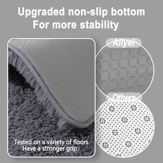 Ultra Soft Runner Rugs for Bedroom Hallways with Upgraded Non-Slip Rubber Backing & Thick Memory Sponge, 2x6 Feet Fluffy Shag Throw Area Rug for Bedside Dorm Dark Grey