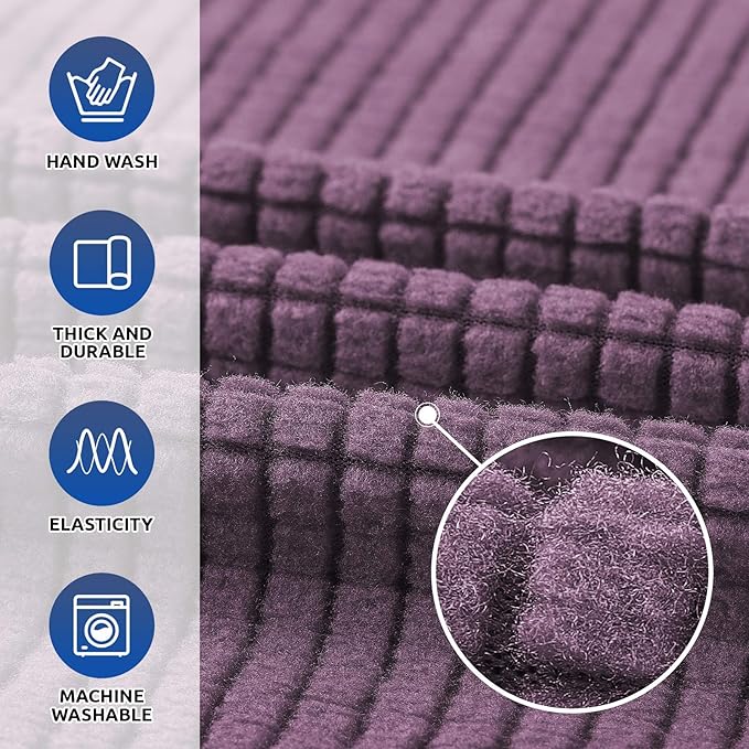 KEKUOU Stretch Single Sofa Slipcover 1 Piece Couch Sofa Cover (31"-55") Furniture Protector 1 Seater Sofa with Elastic Bottom for Kids,Pet.Jacquard Small Checked Pattern Fabric(Small,Dark Purple)