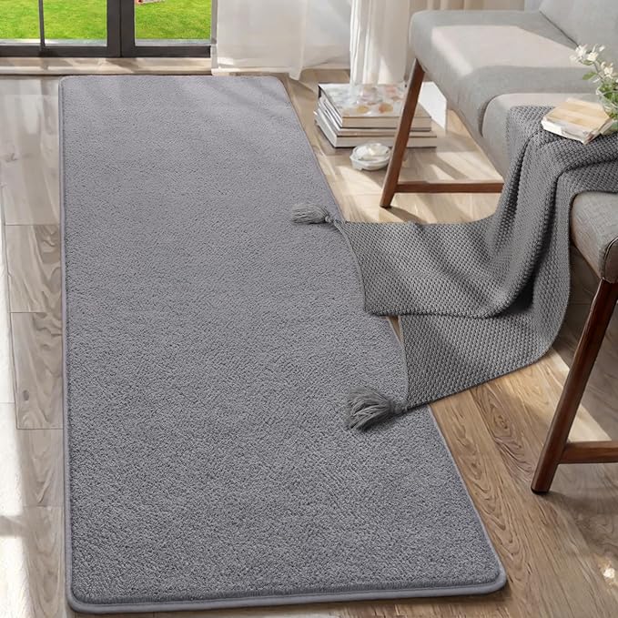 AROGAN 2x4 Feet Shag Runner Rug for Hallways, Washable Rugs with Memory Foam for Bedroom, Entryway Indoor Fluffy Throw Rug for Bedside Living Room Kids Girls Nursery Dorm Room Decor, Grey