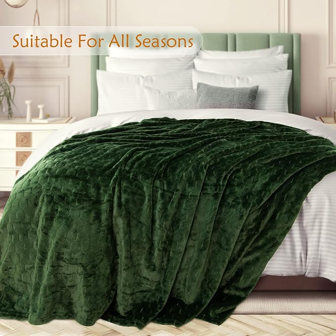 TOONOW Fleece Blanket Super Soft Cozy Throw Blanket 50" x 60", Lightweight Fuzzy Comfy Textured Flannel Blanket Warm Plush Throw Blankets for Couch, Sofa, Bed, Olive Green
