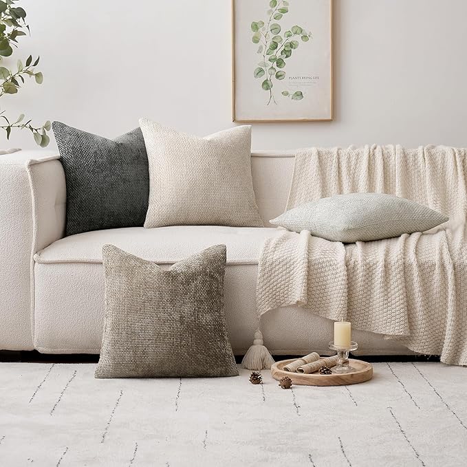 MIULEE Pack of 2 Couch Throw Pillow Covers 20x20 Inch Grey-White Modern Boho Accent Decorative Pillow Covers Soft Chenille Farmhouse Cushion Covers for Home Decor Bed Sofa Living Room
