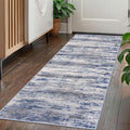 KOZYFLY Modern Abstract Washable Rug Runner 2x5 Hallway Rug Runner Non-Slip Soft Kitchen Runner Rugs, Grey-Blue Striped Carpet for Entryway Bathroom Laundry Room Foyer