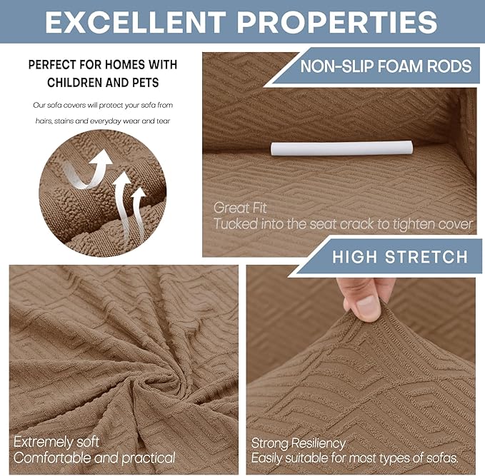 ZNSAYOTX 1 Piece Jacquard Couch Covers for 2 Cushion Couch High Stretch Loveseat Slipcover for Pets Dogs Anti Slip Love Seat Sofa Slipcover Furniture Protector (Medium,New Pattern Light Coffee)