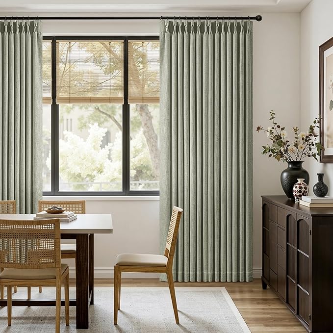 MIULEE Pinch Pleated Thick Linen Curtains 108 Inches Length 2 Panels for Living Room Bedroom, Extra Long Pinch Pleat Drapes Back Tab Light Filtering Sage Green Foor to Ceiling Curtains with Hooks