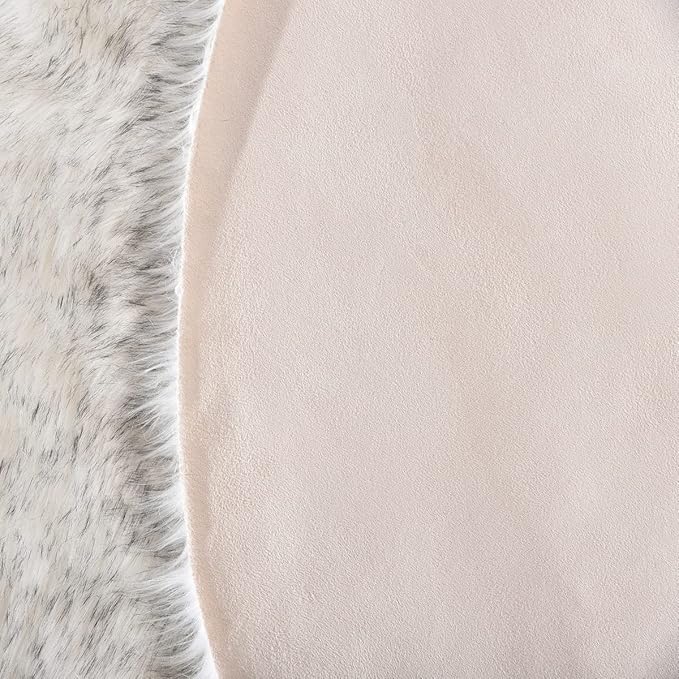 ORINOVA White and Grey Shaggy Round Rugs 6.6ft Large Circle Washable Faux Sheepskin Furry Fur Rugs for Bedroom Living Room Nursery Rug Home Décor