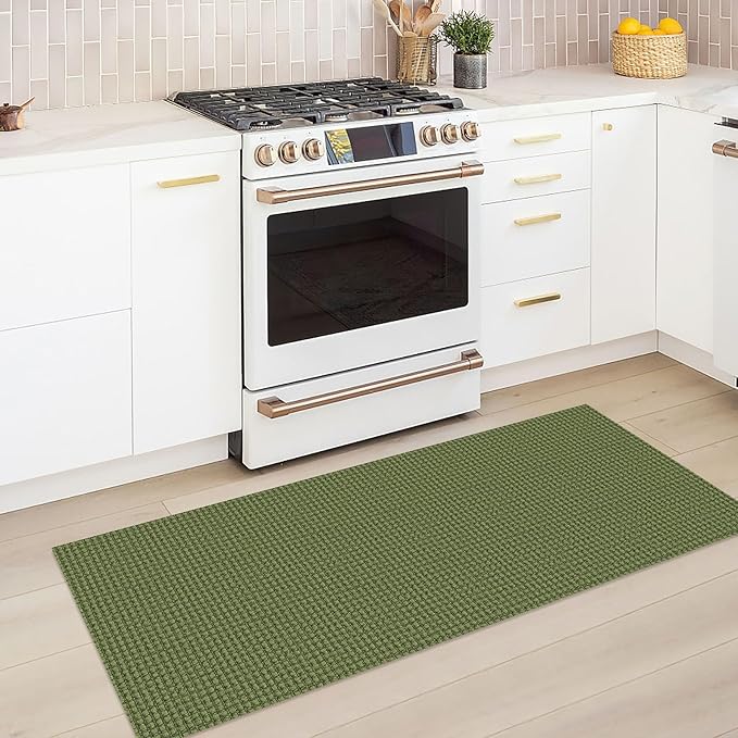 KOZYFLY Runners for Hallways 2x5 ft Washable Kitchen Runner Non Slip Rubber Backed Hall Runners Cotton Entryway Runner Rugs Floor Carpet for Indoor Backdoor Bedroom Kitchen, Bright Green/Earthy Green