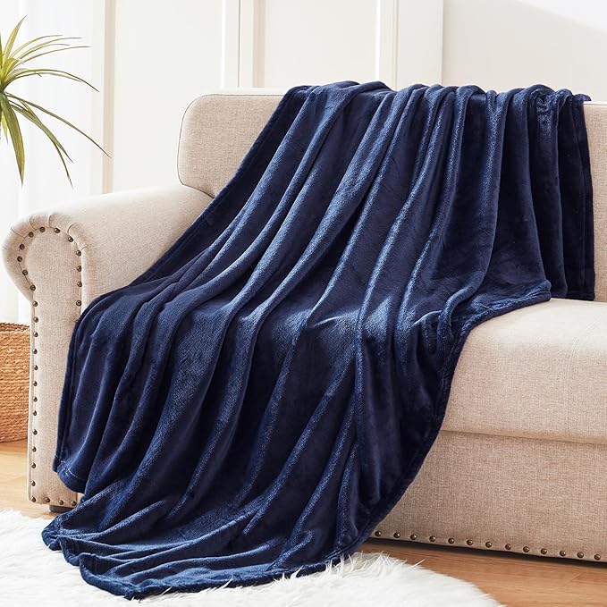 Exclusivo Mezcla Fleece Throw XL Blanket for Couch, Sofa, Super Soft and Warm Navy Blue Blankets, All Season, Cozy, Plush, Lightweight, 50x70 Inches