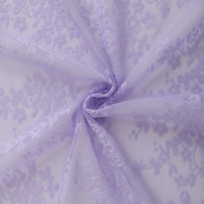 YJ YANJUN Vintage Lace Curtains 72 Inches Long-Victorian Floral Pattern Lavender Sheer Curtain Panels for Living Room Bedroom, Romantic Girls Room Decor 2 Panels 52W x 72L Light Purpel
