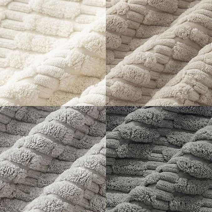 Fancy Homi Set of 4 Grey and White Boho Decorative Throw Pillow Covers 24x24 Inch for Couch Bed Sofa, Aesthetic Modern Bohemian Room Decor, Soft Fuzzy Fluffy Cozy Corduroy Cushion Case 60x60cm