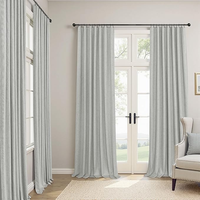 Pitalk 45 Inch Length Blackout Curtains Set of 2 Panels Back Tab Linen Cotton Textured Room Darkening Black Out Short Small Curtains for Bathroom Door Kids Room Bedroom 45 in Long Light Grey Gray