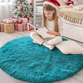 OLANLY Teal Round Rugs for Bedroom - Machine Washable, 4 ft Circle Area Rugs for Living Room, Soft and Fluffy Shaggy Carpet for Teen Girl and Boys, Nursery Rooms, Dorms, Home Decor Aesthetic