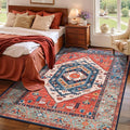 SERISSA Area Rug 4x6 Boho Rugs for Bedroom, Washable Non-Slip Living Room Rugs, Ultra Soft Vintage Print Distressed Rust Rug Low-Pile Throw Carpet for Entry Bedroom Nursery Kitchen Dorm Decor