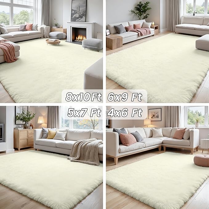 5x7 Area Rugs for Living Room Rug: Soft Fluffy Shag Cream White Rugs for Bedroom, Non-Slip Large Fuzzy Plush Rug Indoor Floor Carpet for Nursery Kids Boys Girl Room, Dorms, Playroom, Modern Home Decor