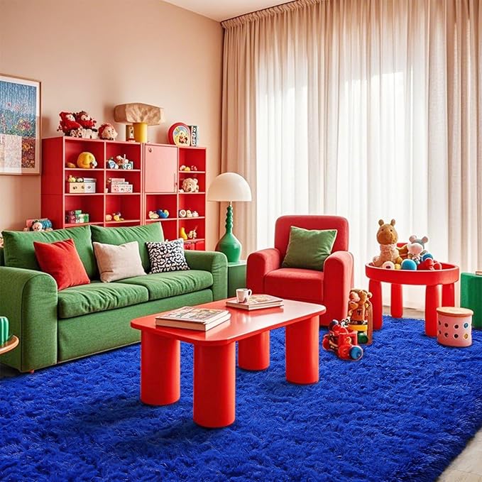 Pionblank 8x10 Rug for Living Room, Fuzzy Plush Large Area Rug, Fluffy Modern Shag Non Slip Soft Furry Carpet for Bedroom Kids Room Nursery Teens Dorm Home Decor, Royal Blue