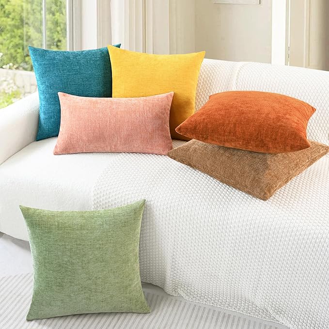 CaliTime Throw Pillow Covers Decorative 18 X 18 Inches Pack of 2 Cozy Chenille Cushion Cases for Couch Sofa Bed Living Room Home Sage Green