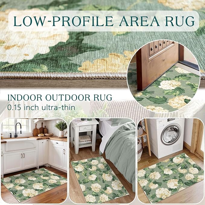 Front Door Mat Outside Entrance - 2x3 Spring Non-Slip Washable Doormat Indoor Outdoor Entrance Sage Green Beige Floral Rug Small Throw Rugs for Entryway Bedroom Kitchen Front Porch Decor