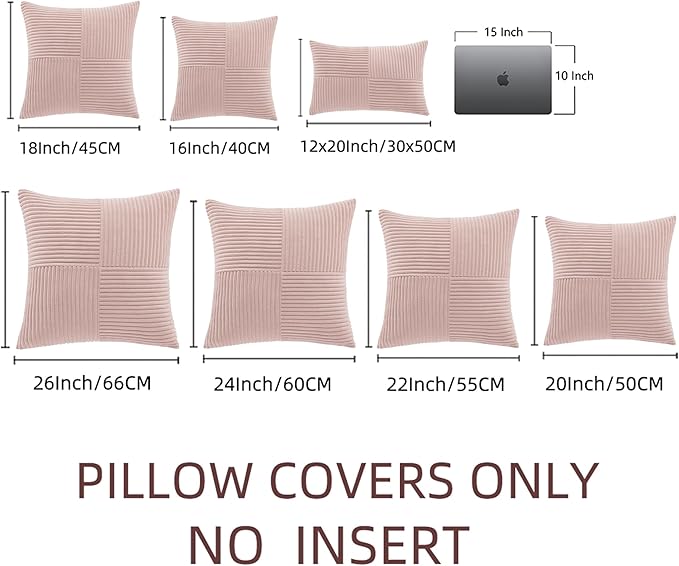 Fancy Homi 2 Packs Blush Pink Decorative Throw Pillow Covers 20x20 Inch for Living Room Couch Bed, Rustic Farmhouse Boho Home Decor, Soft Corss Corduroy Patchwork Accent Square Cushion Case 50x50 cm