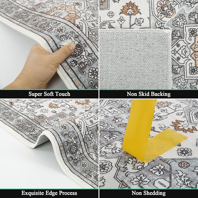 HEBE Hallway Runner Rug 2'x8' Washable Vintage Distressed Area Rugs Non Slip Laundry Rug Runner Boho Floor Carpet Runners for Hallways Entryway Laundry Room Kitchen Bathroom