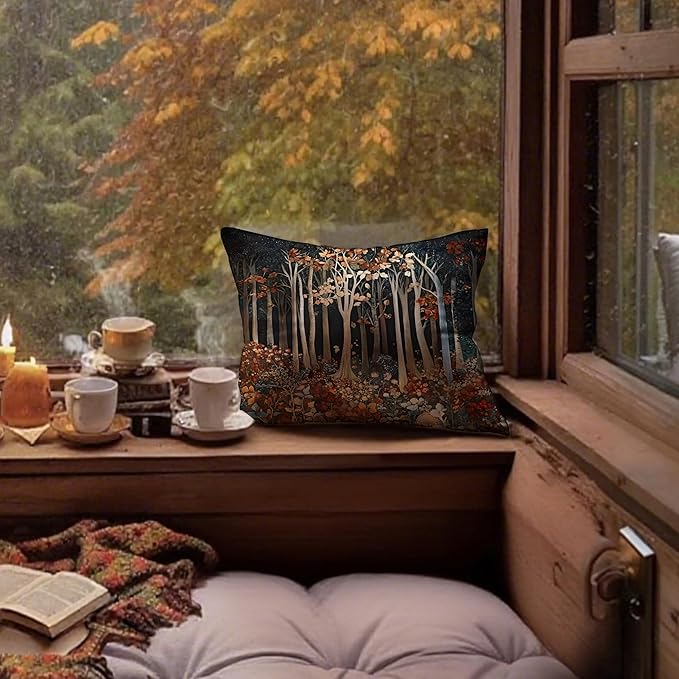 Rustic William Morris Inspired Autumn Forest Decor Pillow Covers 18x18,Fall Home Room Decor, Vintage Botanical Nature Decorative Throw Pillow Covers for Home Bedroom Living Room
