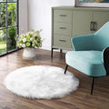 Latepis White Round Rugs 4ft Fuzzy Washable Rug Faux Sheepskin Fur Rug for Bedroom Cushion Fluffy Circle Rugs for Living Room Dorm Room Décor