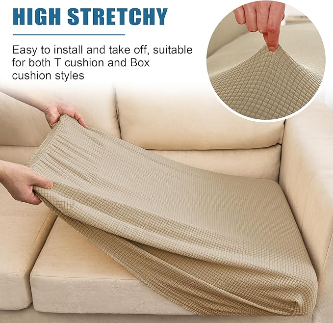 Water Repellent Sofa Cushion Covers, Stretch Sofa Seat Covers, Furniture Protector for Pets with Elastic Bottom, Non Slip, Washable (Loveseat Cushion, Sand)