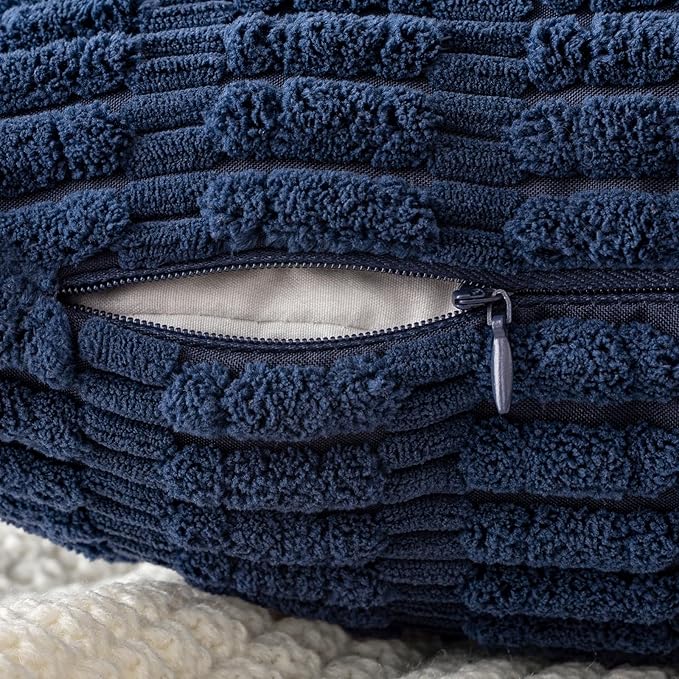 MIULEE Pack of 2 Corduroy Decorative Euro Sham Throw Pillow Covers 24x24 Inch Soft Boho Striped Pillow Covers Modern Farmhouse Home Decor for Summer Coastal Sofa Living Room Couch Bed Dark Blue