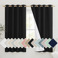 NICETOWN Black Truly Blackout Linen Blend Flax Drapes for Office, Vintage Grommet 100% Blackout Curtains with White Liner Backing for Kitchen Dorm Window（Set of 2, 52 inches Wide x 63 inches Long