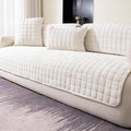 Velvet Couch Cover, Washable Sectional Sofa Cover, Anti Slip Sofa Slipcovers for 3 Cushion Couch Sofa L Shaped Recliner, Furniture Protector Covers for Pets Kids(White, Only 1 PCS)
