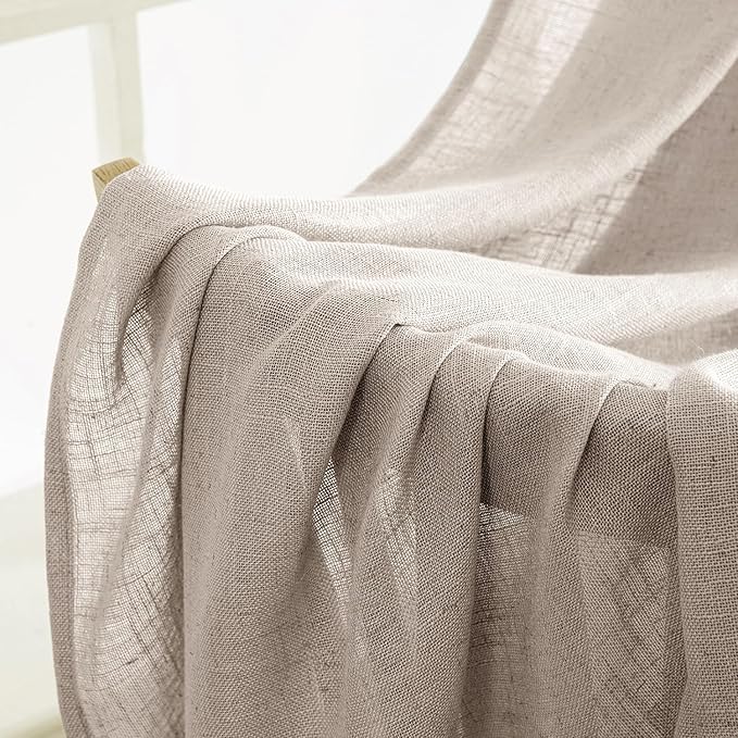 MIULEE Natural Linen Curtains 90 Inch Long 2 Panels for Bedroom Living Room, Soft Linen Textured Window Drapes Semi Sheer Light Filtering Back Tab Rod Pocket Farmhouse Modern Burlap Look Decor