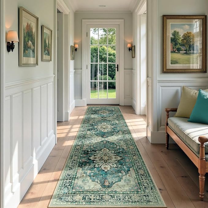 RELEANY Area Rugs 3'x9' Runner Rug Non Slip Washable for Kitchen Hallway Bedroom Beside Laundry Room Bathroom Rug, Floor Carpet, Dark Blue Vintage