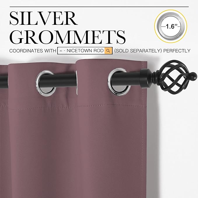 NICETOWN Dry Rose Blackout Curtains 102" Long for Office, Dining Room, Guest Room, 55" Wide, 2 Pieces, Sound Reducing Heat and Cold Block Curtain Panels for Modern Room Decorative