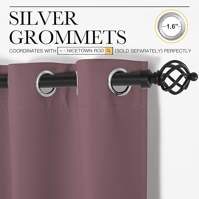 NICETOWN Dry Rose Blackout Curtains 108" Long for Office, Dining Room, 55" Wide, 2 Pieces, Guest Room, Sound Reducing Heat and Cold Block Curtain Panels for Modern Room Decorative
