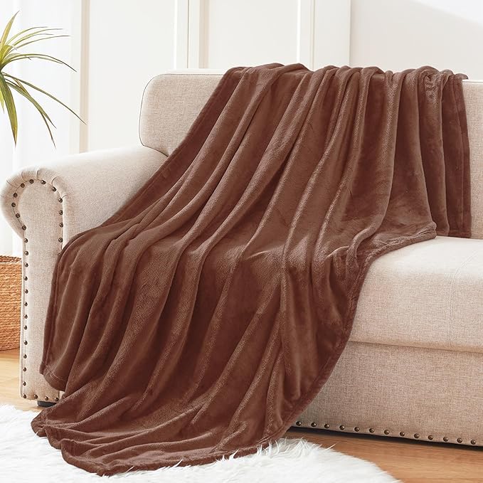 Exclusivo Mezcla Fleece Brown Throw Blanket for Couch, Sofa, Super Soft and Warm Blankets, All Season, Cozy, Plush, Lightweight, 50x60 Inches