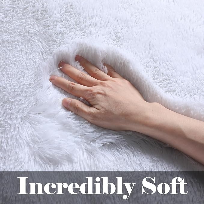 ONASAR White Area Rugs for Bedroom Living Room, Fluffy 4x6 Soft Shag Plush Bedside Rug, Indoor Floor Carpet for Nursery Kids Girls Boys Teen Baby Dorm Playroom Home Office Decor Aesthetic