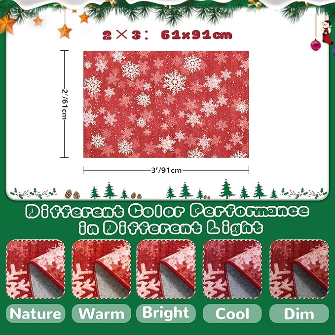 2x3 Christmas Doormat for Entryway, Washable Christmas Rugs Bathroom，Snowflake Front Porch Runner Rug，Non-Slip Red and White Christmas Decor Indoor(2'x3', Red/White)