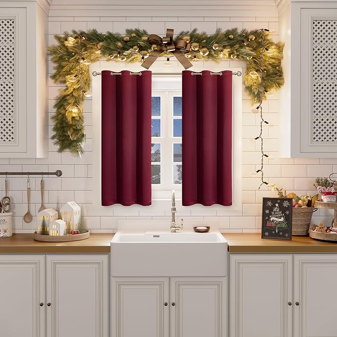 BGment Blackout Curtains for Bedroom - Grommet Thermal Insulated Room Darkening Curtains for Living Room, Set of 2 Panels (38 x 45 Inch, Burgundy)