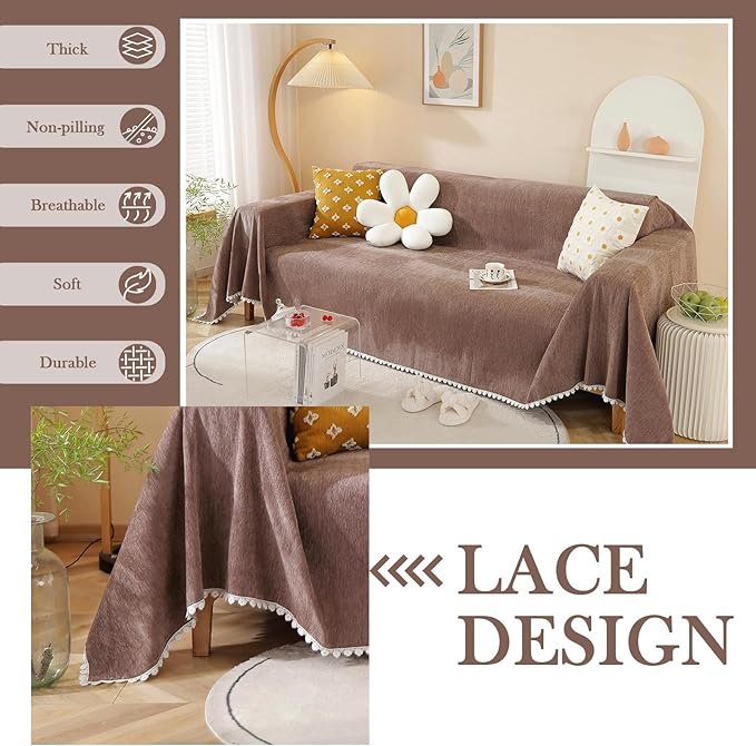 HANDONTIME Brown Sofa Covers Slipcover Simple Couch Cover for Pet Dogs Couch Cushion Covers for L Shape Chocolate Sofa Throw Cover Machine Washable Sectional Couch Covers for Living Room, 71" X118"