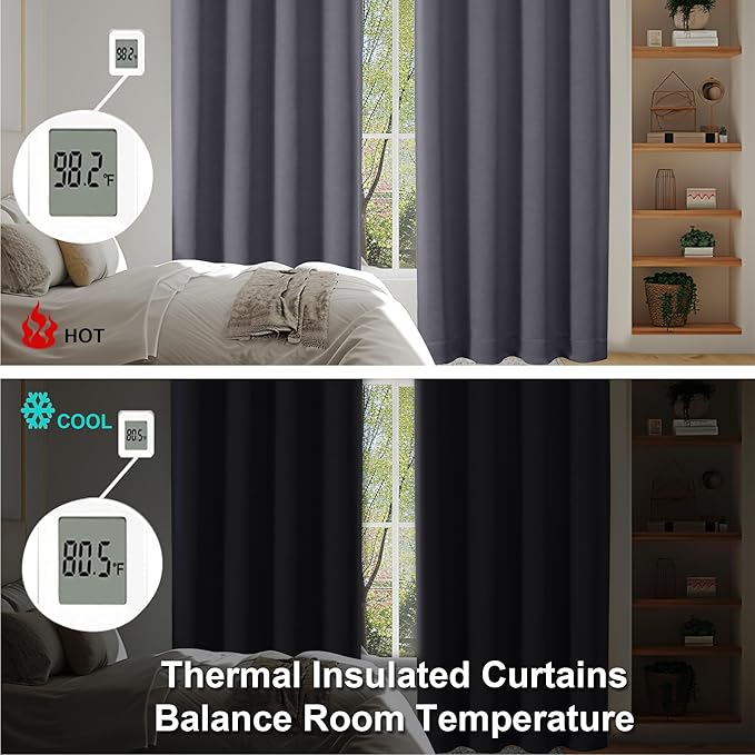 Simplebrand Ava Grey Blackout Curtains for Bedroom 72 Inch Length 2 Panels Set, Privacy Thermal Insulated Rod Pocket Window Curtains for Patio French Door, W40 x L72 Inch